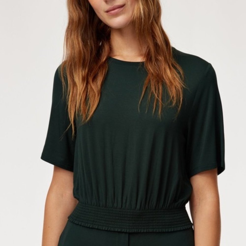 NWT Aritzia Babaton Green Ovadia Smocked T…